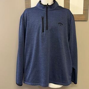 Callaway Heather Blue Zip Up w/ Pockets Fleece Interior Mock Neck Pullover-XL